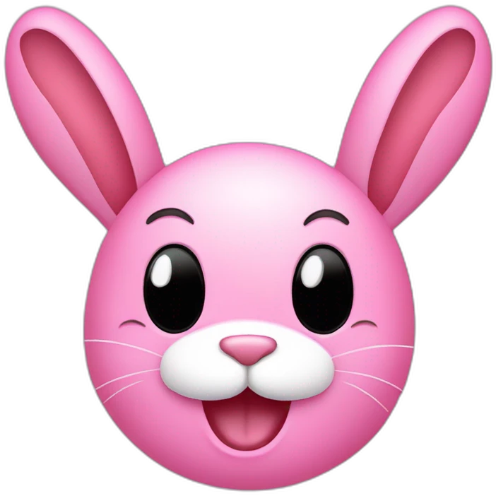 pink bunny with an oval head and white moustache, a round pink nose and a huge smile that takes up half his face emoji