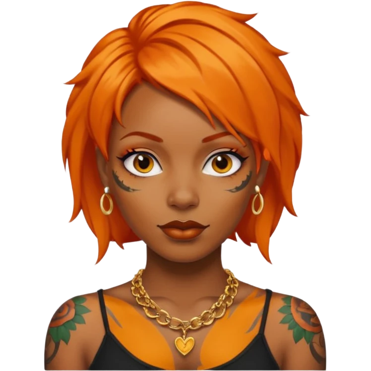 Tattooed black wwoman with orange hair emoji