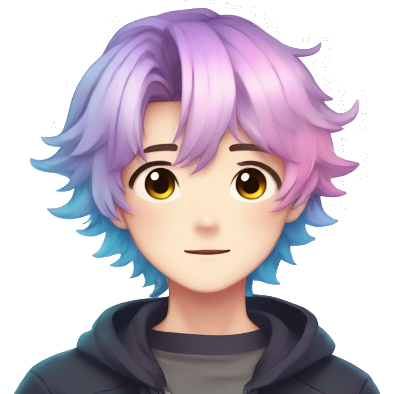 Gorgeous anime style boy with blushing face aesthetic and pretty colorful shiny gradient pastel hair trending style emoji