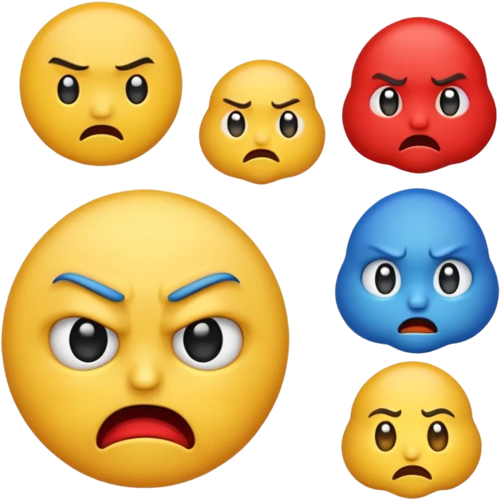 An angry emoji + sad emoji + silly emoji emoji