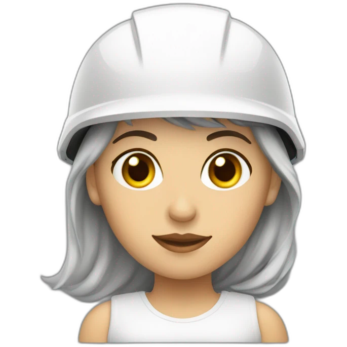 Mujer con casco de seguridad blanco y anteojos emoji