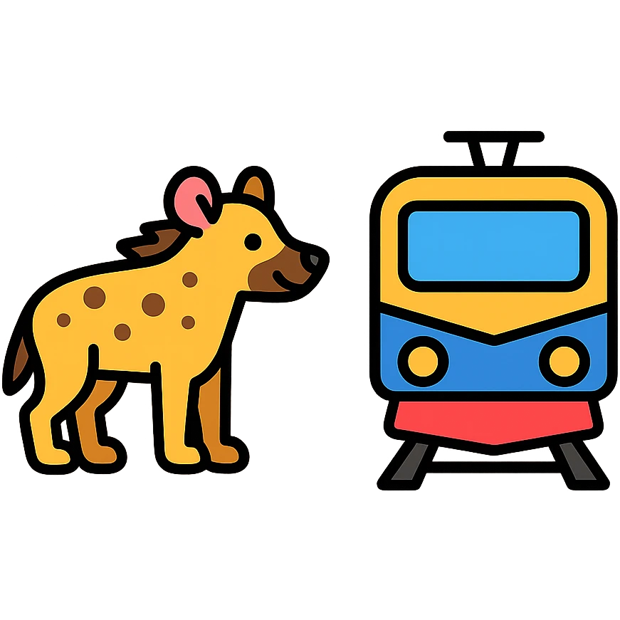 hyena and train icon with lineal color and black outlines emoji