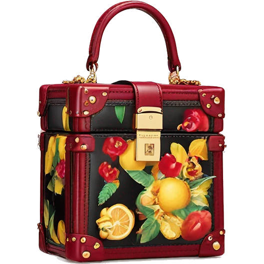 Dolce and Gabbana small box bag with colourful summer print dark red black and golden detais 2023 emoji