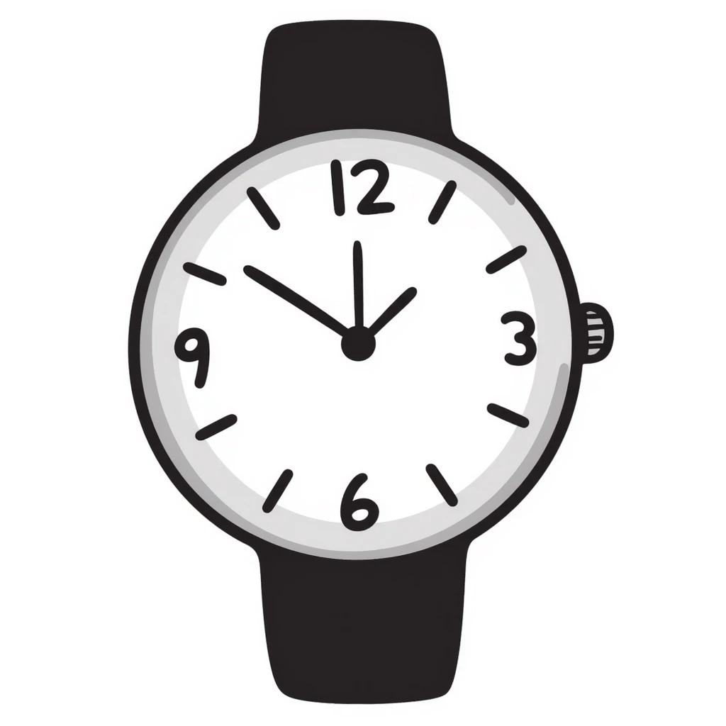 a clock or wristwatch with visible face and hands, in pastel colors dd9fb0, ffc6d3, a3bfc9, c4bee2, f1b091, detailed hand-drawn doodle style emoji