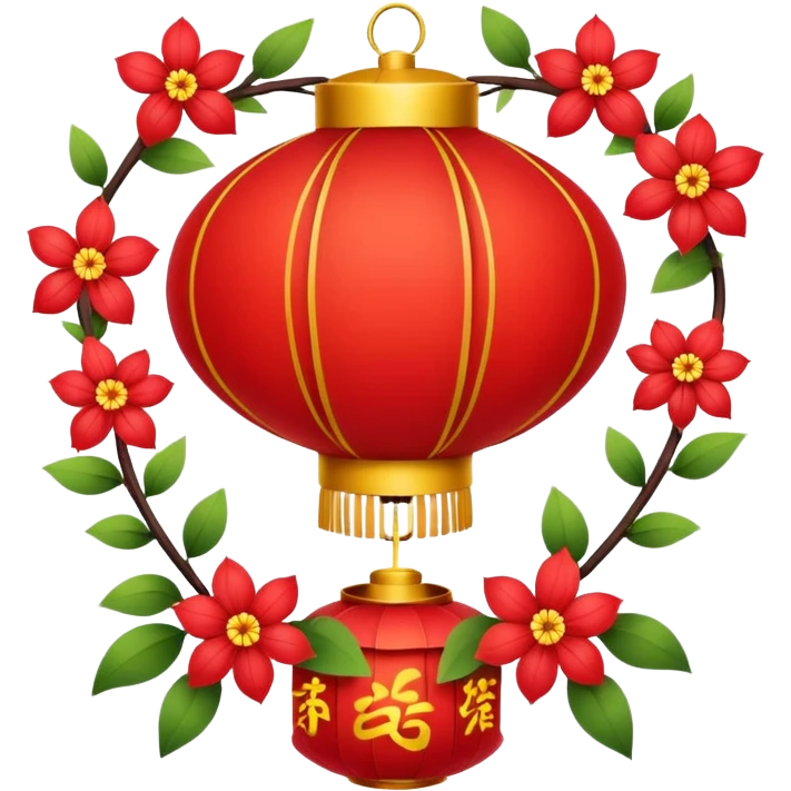 cute chinese red lantern with flowers emoji