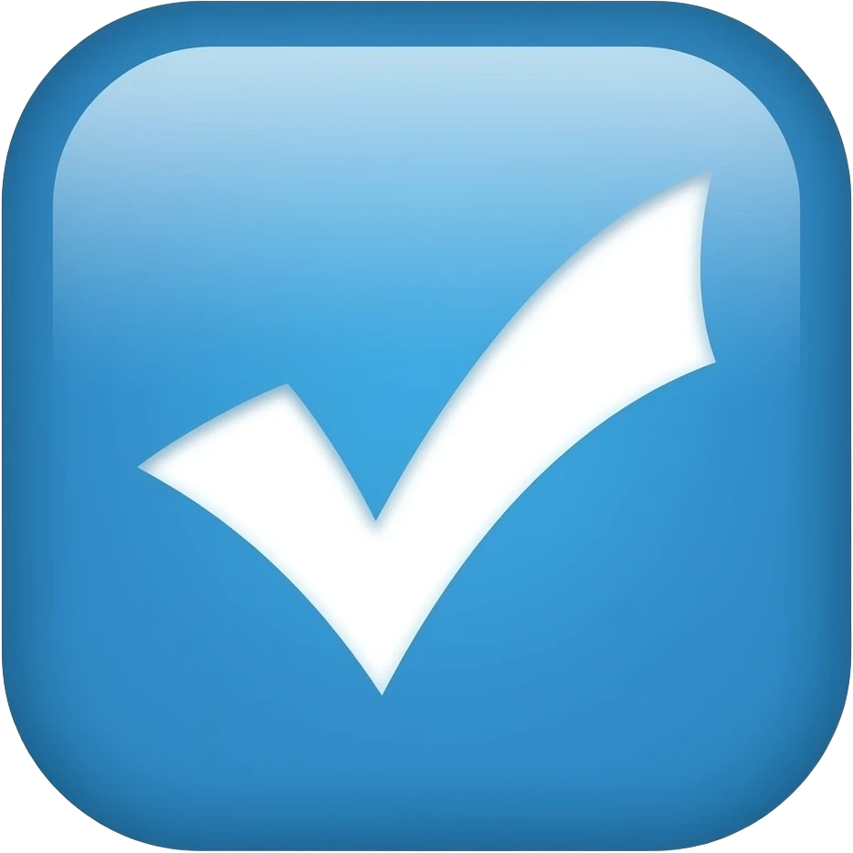 BLUE square with a white checkmark inside make the square fully a square and its tilted a little left emoji