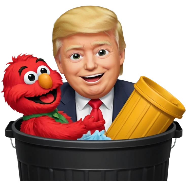 trump laughing while stuffing elmo in trash can emoji