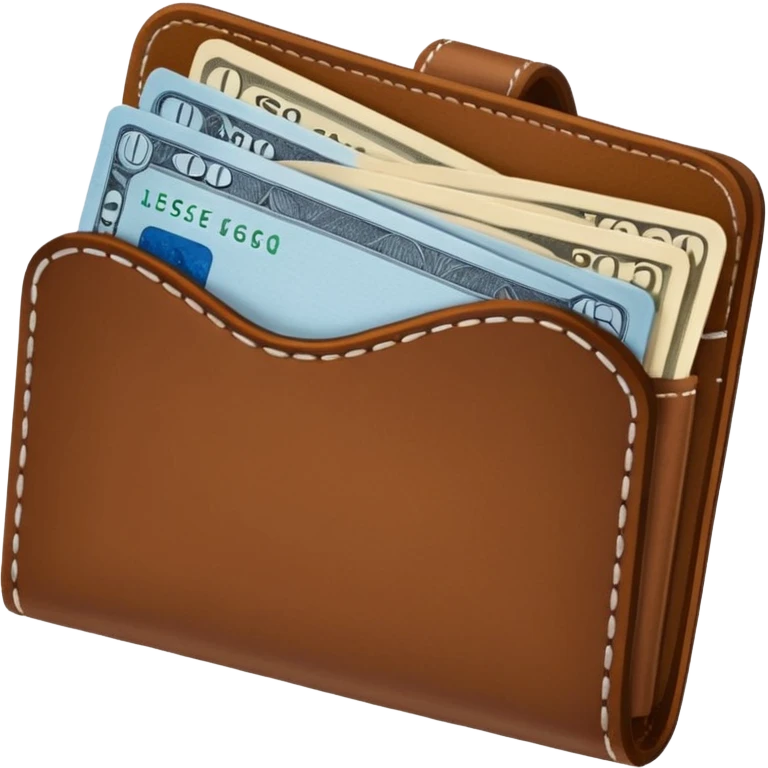 portefeuille marron avec quelques billets et carte bancaire emoji
