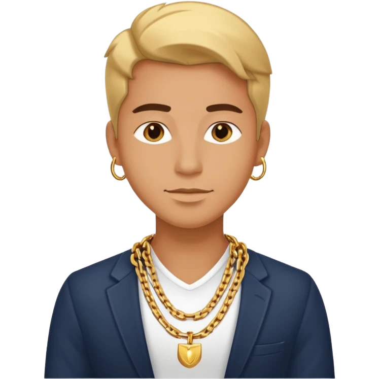 entrepreneur with gold chain, relaxed confident expression, minimal luxury feel emoji