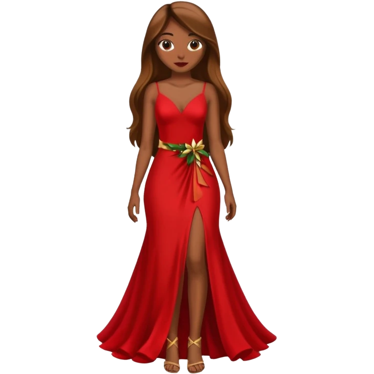 woman brown skin long hair red holiday gown full body emoji
