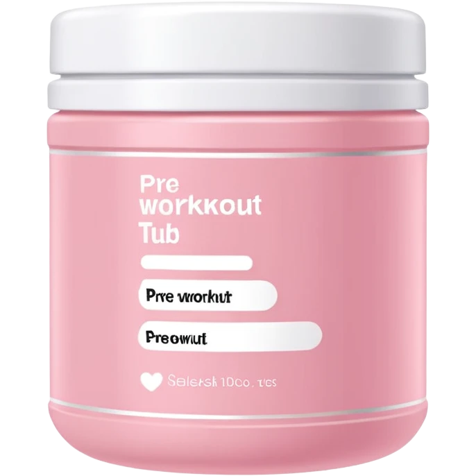 Pastel pink pre-workout tub with sleek white text, minimal background emoji