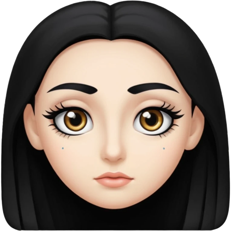 Eye black and big, eyelashes long, eyebrows black, skin white, and so beautiful hair long and black emoji