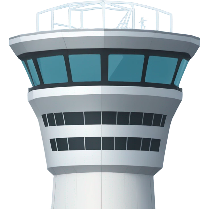 An air traffic control tower stands tall, its sleek, high-tech design featuring glass panels that reflect. emoji