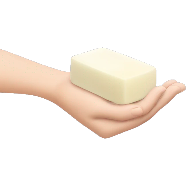 a hand holding a bubbly bar of soap emoji