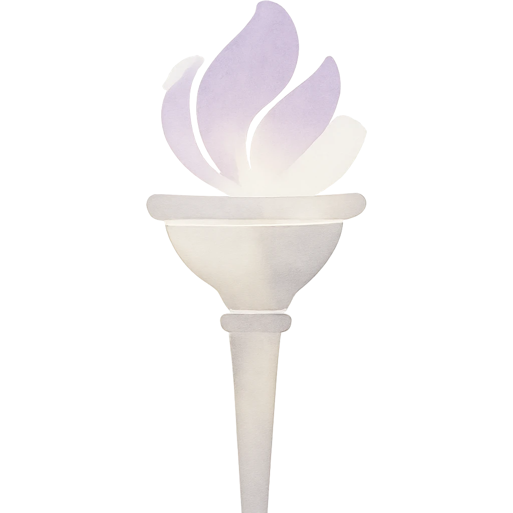 a violet torch inspired by NYU, with a glowing flame and elegant details, watercolor art style emoji
