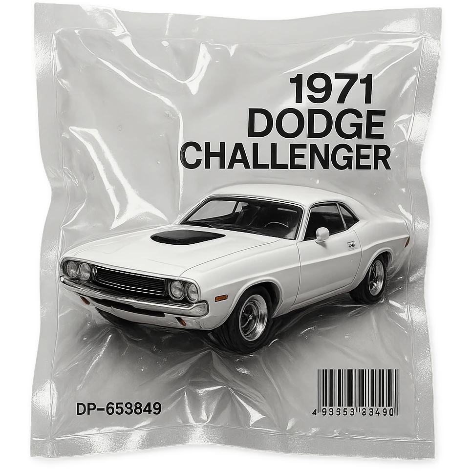 classic white 1971 Dodge Challenger, shiny and inflated, inspired by the film 'Death Proof' emoji