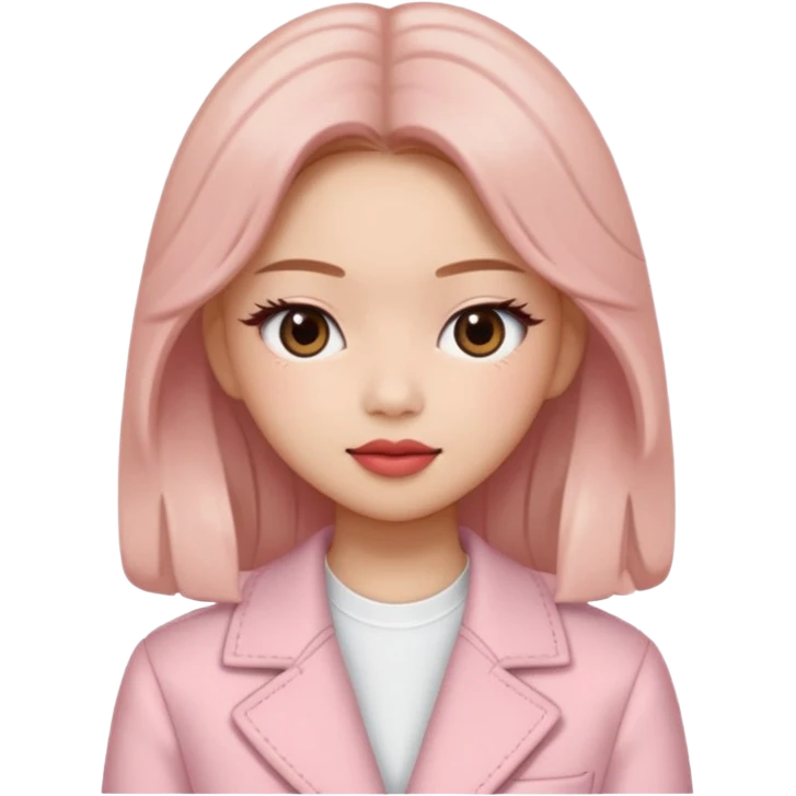 “Cartoon emoji of Jennie from BLACKPINK, heart-shaped face, almond upturned eyes, defined jawline, soft blush, chic expression emoji