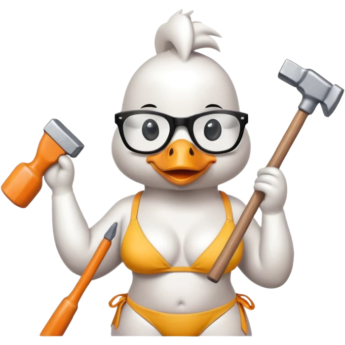 Goose wearing glasses and bikini doing construction emoji