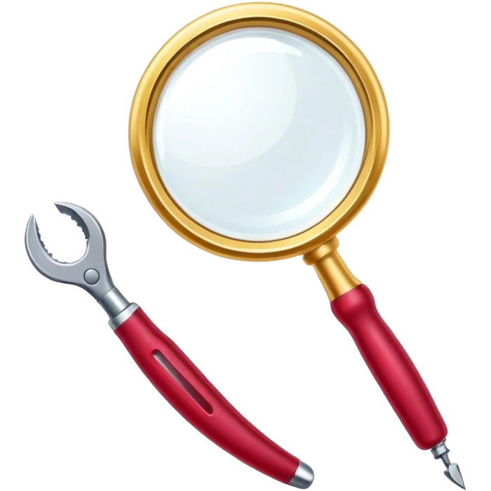Jewelry art icon. A ring with a golden ruby through magnifying glass and pliers. Minimalistic style, clean lines, transparent background. emoji