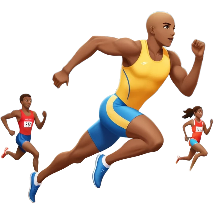 An icon featuring The background showcases a vibrant stadium with cheering fans, bright lights, and a clear sky. an athlete sprinting on a track, with powerful strides and determination. The athlete's motion is dynamic, emphasizing speed and competition. emoji