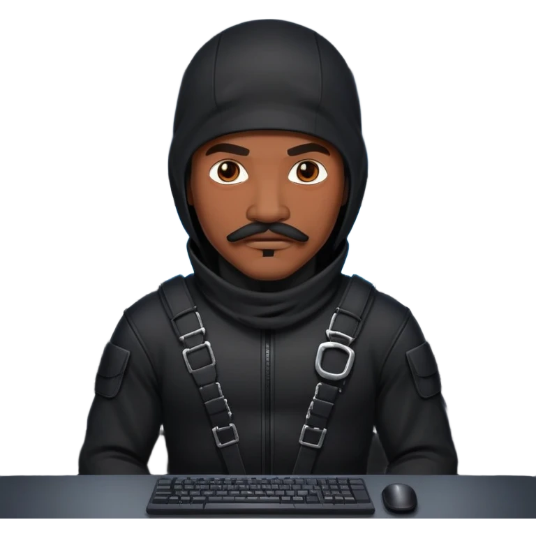 african-american mustache mercenary black asymmetrical ninja hacker terminal command center emoji