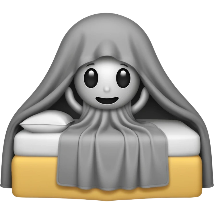 Minimalist emoji-style sticker of a bed with a covered figure and something strange peeking out from underneath. Grayscale only, simple icon.

 emoji