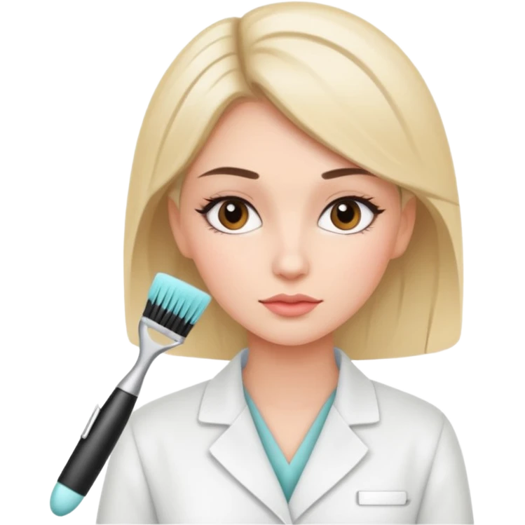 girl cosmetologist, thoughtful expression, soft colors, beauty clinic vibe emoji