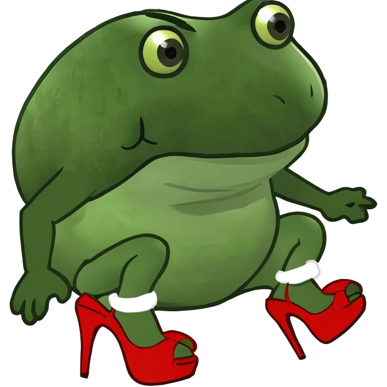 Bufo wearing high heels  and kick emoji