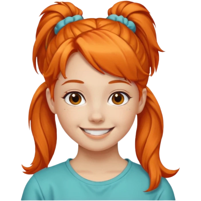 Teen girl with scrunchie ponytail orange hair emoji
