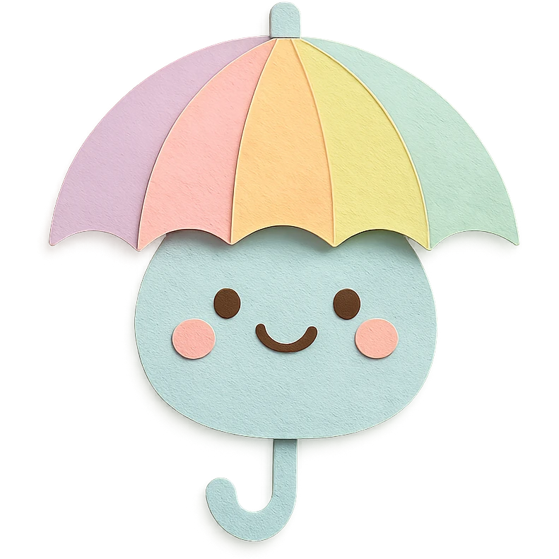 kawaii rainbow umbrella, smiling face, soft pastel palette, no arms or legs, full body, paper craft style emoji