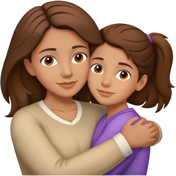 Hispanic mother and teen daughter brown hair hugging emoji