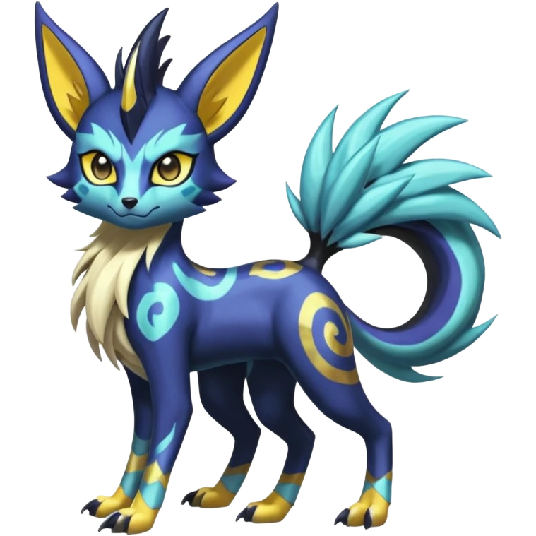 Shiny colorful exotic Feral Scaly Striking Slaying Badass Evil Handsome Lightning-patterned Zig-zagged buzzy fuzzy Meloetta-Renamon-Luxray-Cobalion-Suicune-Vernid-fusion-hybrid-creature, full body  emoji