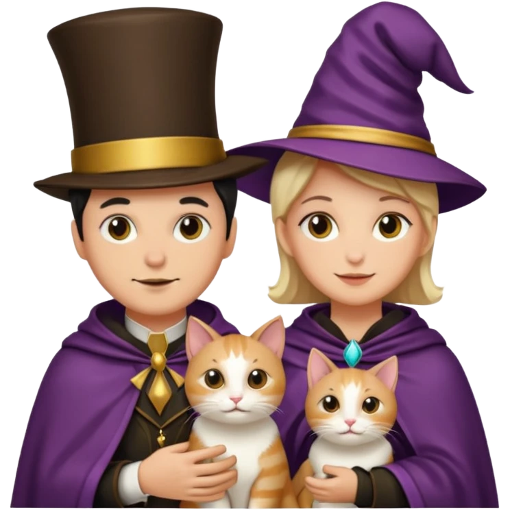 magician couple and their pet cat emoji