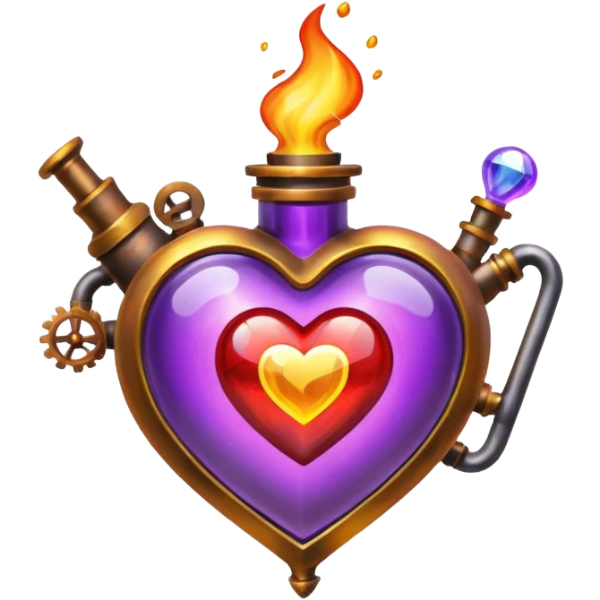 steampunk heart with magic red, violet, orange and yellow potions flying  emoji