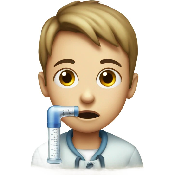 Sick child with thermometer in his mouth emoji