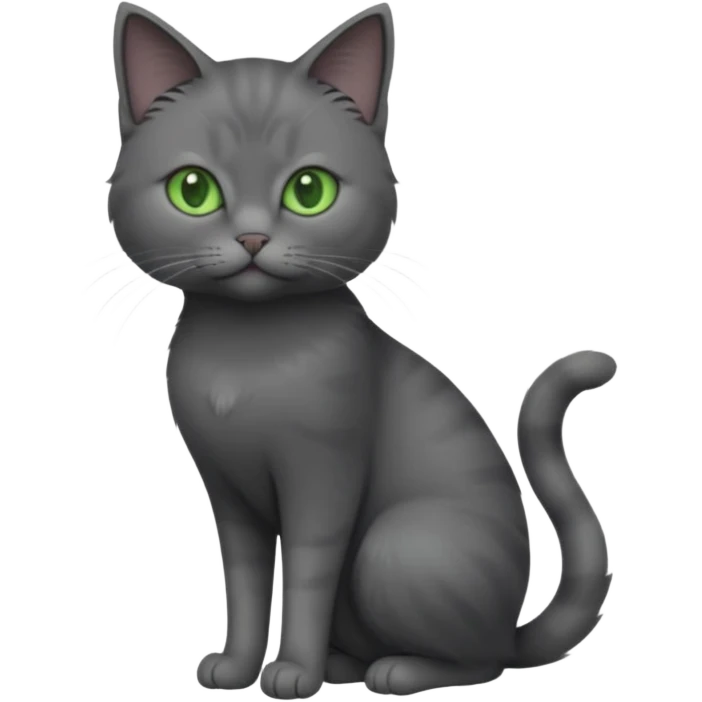 full body view of beautiful female solid dark grey cat with green eyes, grey face, white toes and white patch on chest emoji