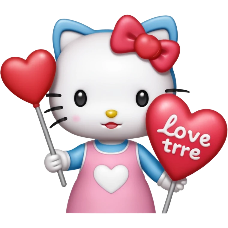 hello kitty holding a banner that says I love TRÉ  emoji