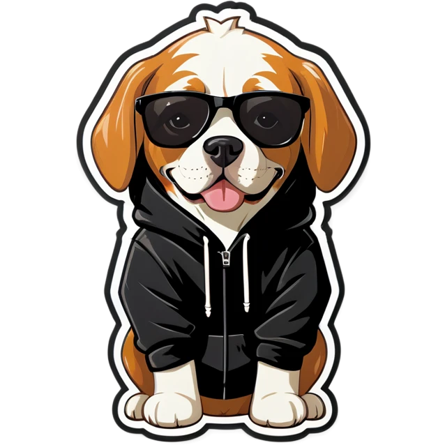 Dog wearing sunglasses and black hoodie  emoji