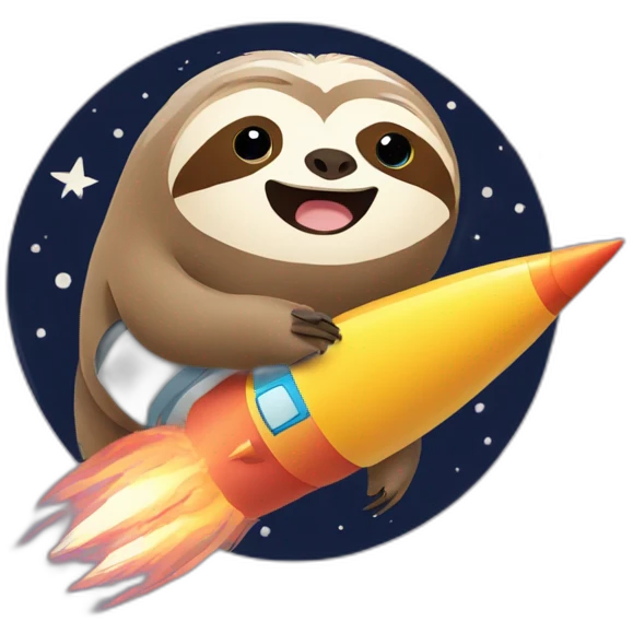 sloth on a rocket flying to moon with an ezoic logo emoji
