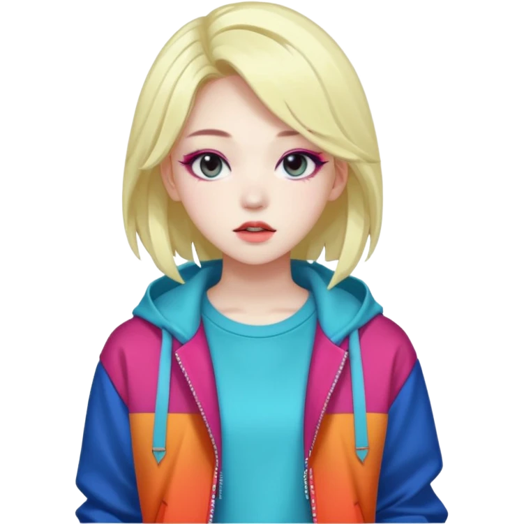  portrait-of-a-monster-k-pop-idol,-wearing-a-stylish-streetwear-outfit-with-layered-colorful-clothing-makeup,- emoji