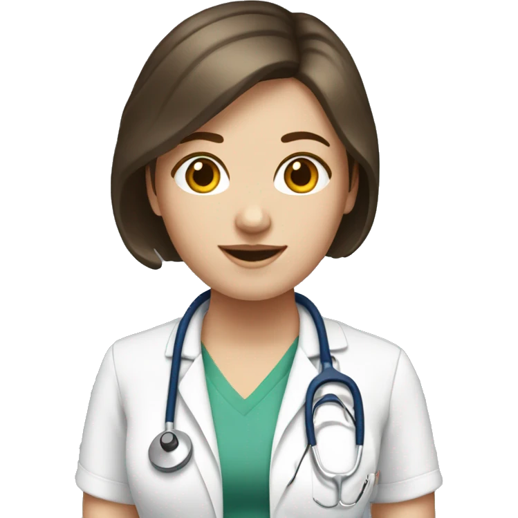 White girl with brunette short hair with stethoscope emoji