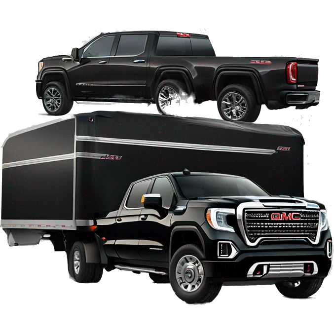 Black 2022 GMC sierra Denali with a gooseneck trailer carrying a razor emoji