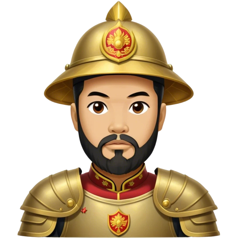 ​Cinematic Realistic Portrait of Trần Hưng Đạo, depicted as a revered Vietnamese general with his characteristic traditional Vietnamese beard and historic armor, his determined gaze illuminated by dramatic historical lighting that evokes his legendary martial spirit and leadership, emoji