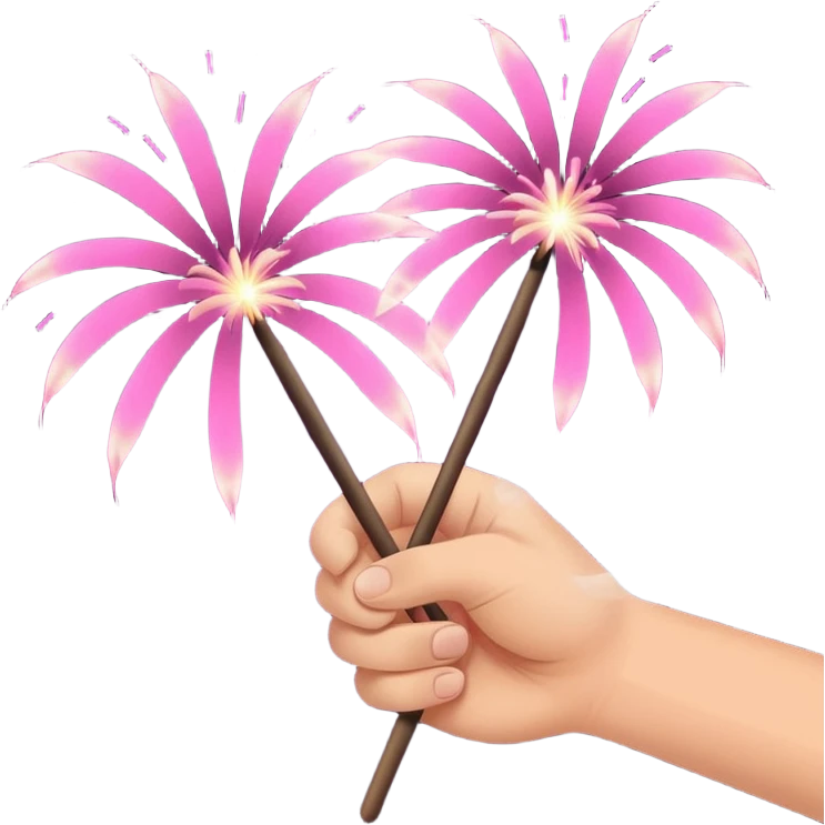 Hand holding pink fireworks in a stick emoji