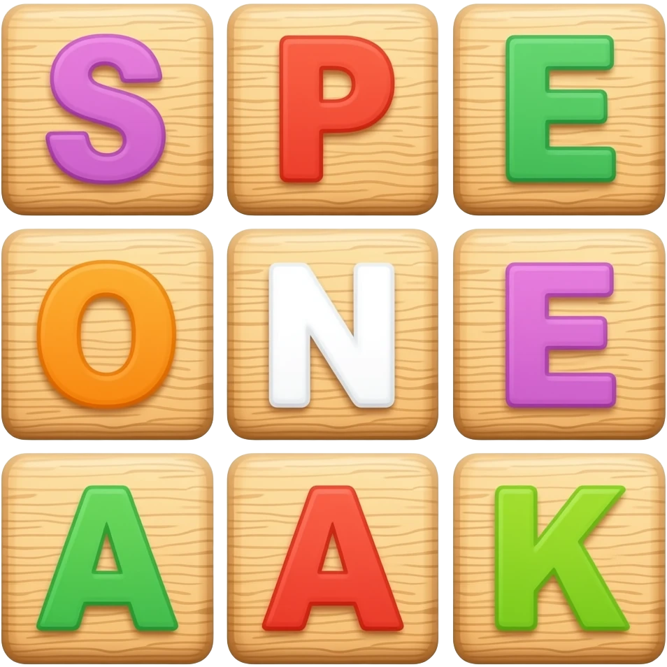 children's wooden blocks with letters, arranged to form a word SPEAK emoji