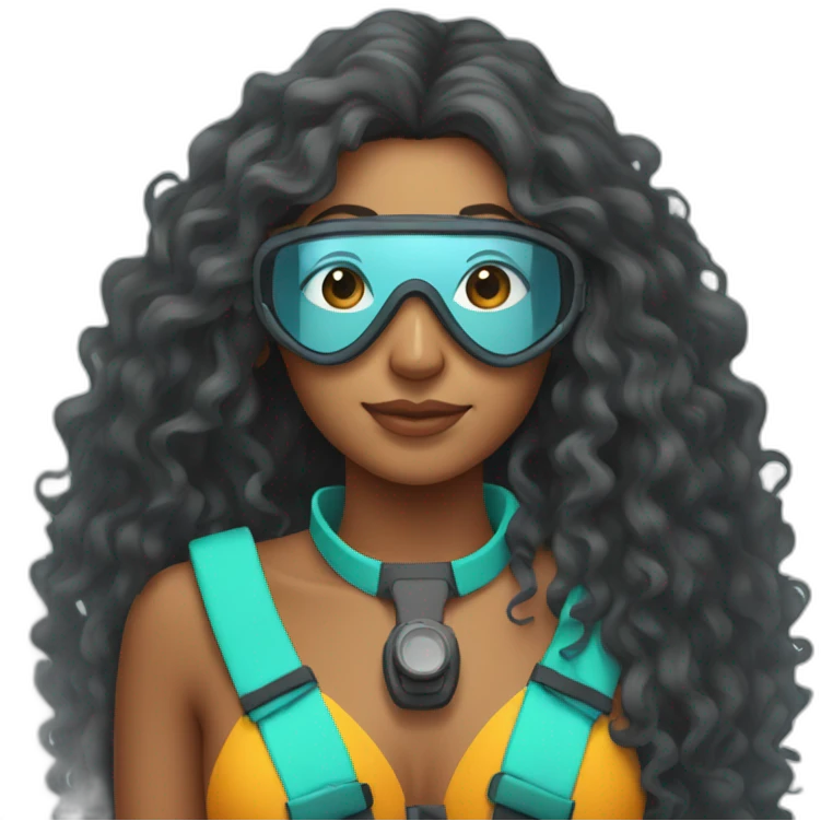Indian woman with long curly hair in snorkeling equipment emoji