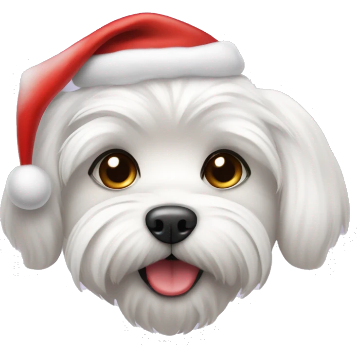 White Maltese dog with candy cane and santa hat emoji