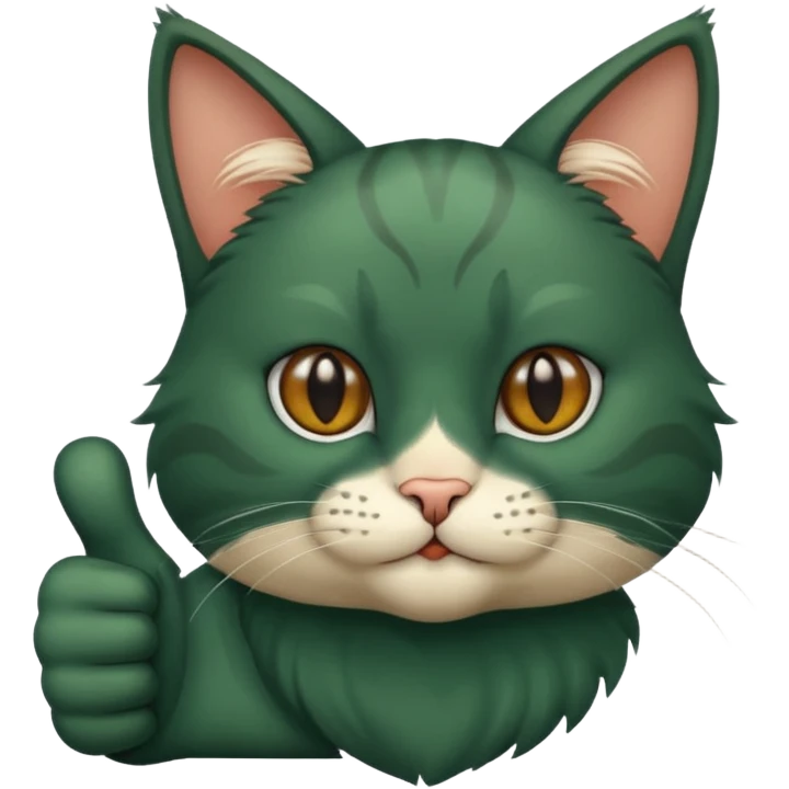 iOS стиль кота темно зеленого цвета. показывает большой палец вверх emoji