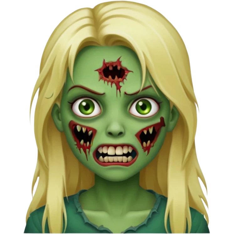 girl zombie with blonde long hair with teeth green skin and with no angry face emoji