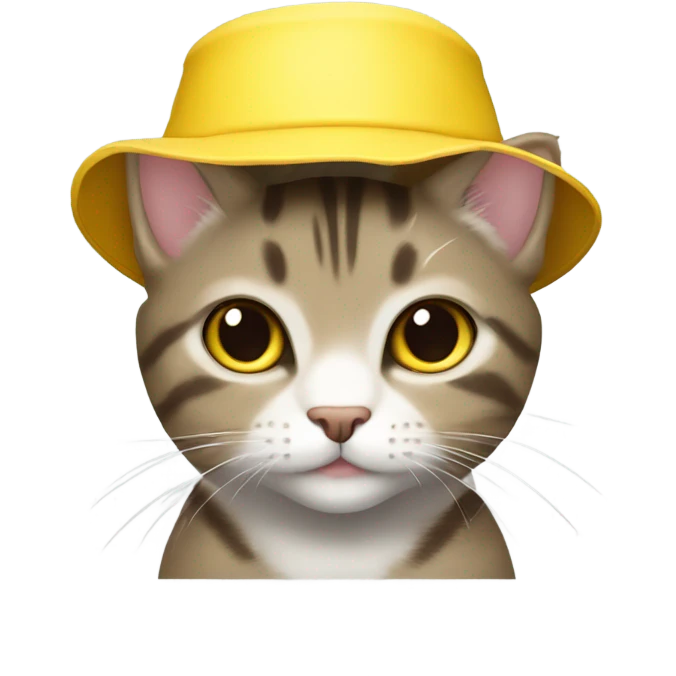 Cute little brown and grey tabby cat with a yellow bucket hat on emoji